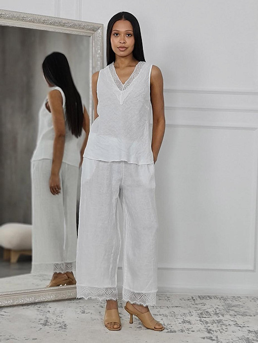 Костюм wi&co топ и брюки с кружевом белый 