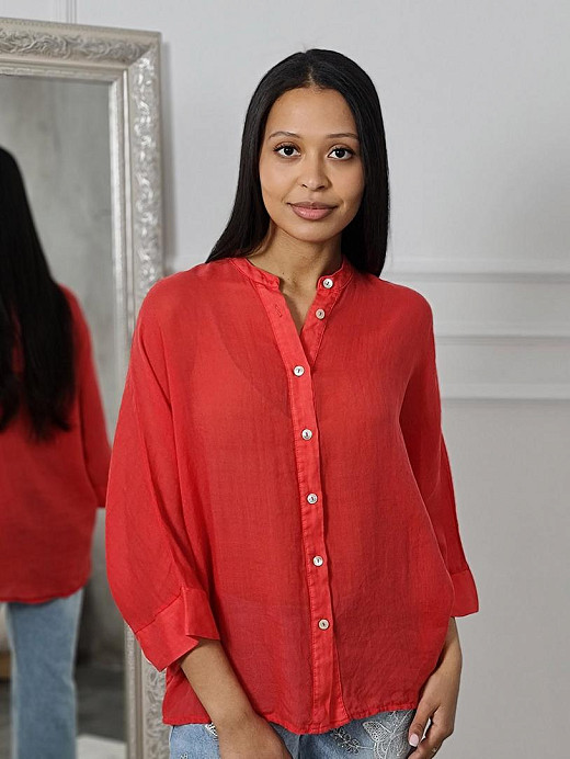 Рубашка MIHOs полупрозрачная без ворота красная