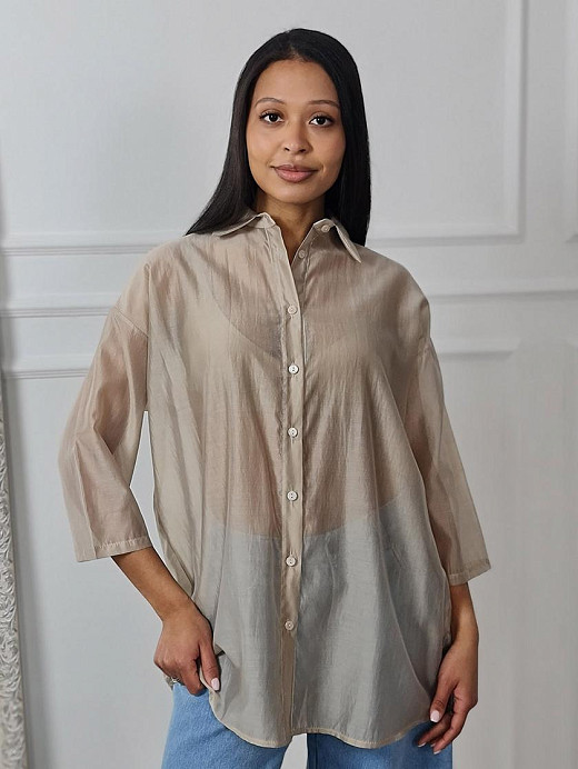 Рубашка MIHOs удлиненная с розой на спине бежевая