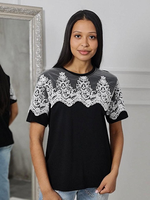 Футболка MIHO'S с кружевом черная