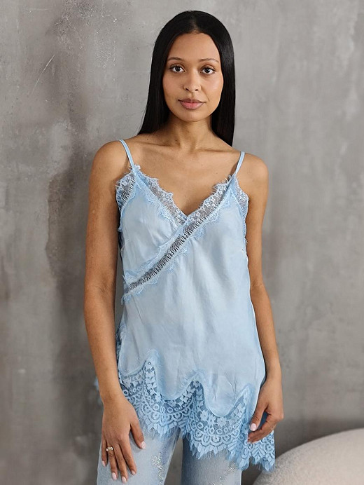 Топ WI&CO с кружевом наискосок светло-голубой