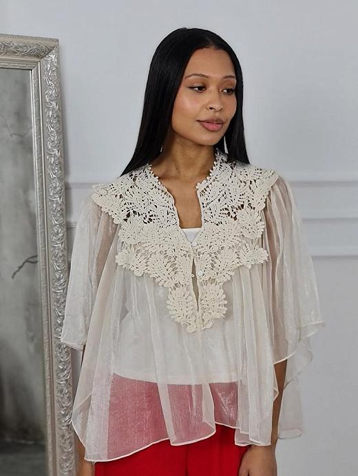 Блузка с топом Mitica&co и вышивкой на груди кремовая 