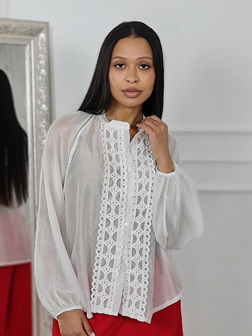 Рубашка MIHO'S с вертикальной вышивкой спереди белая