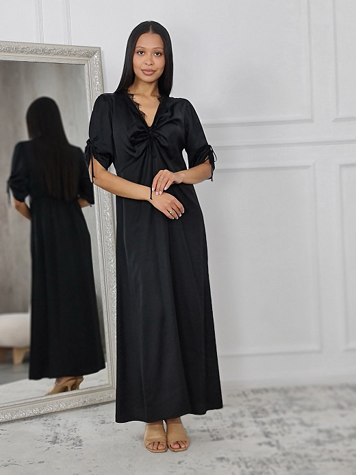 Платье CLOTHÉ атласное со сборками на груди черное