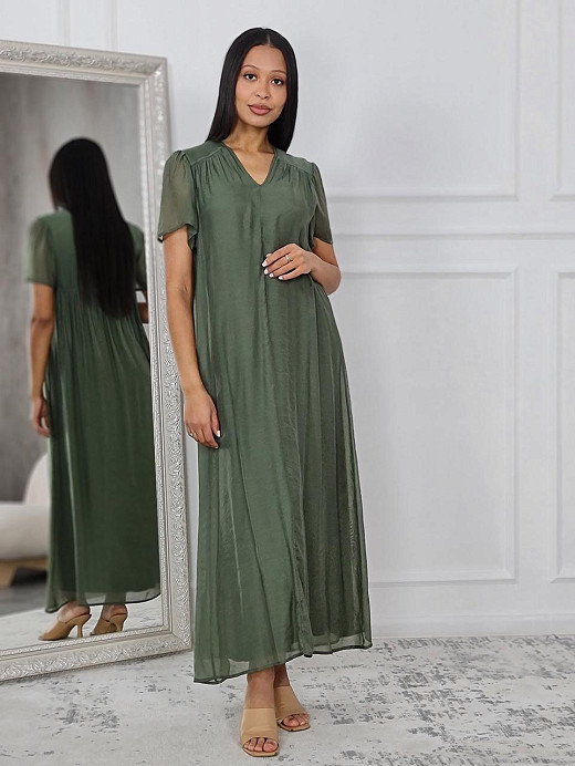 Платье CLOTHÉ свободное v-вырез хаки