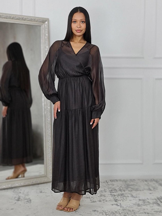 Платье CLOTHÉ на запах полупрозрачное шоколад