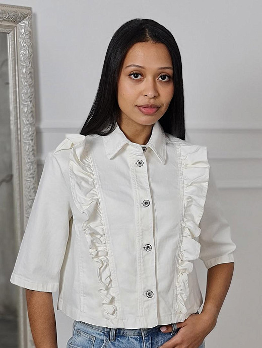 Рубашка джинсовая Please с рюшами молочная 