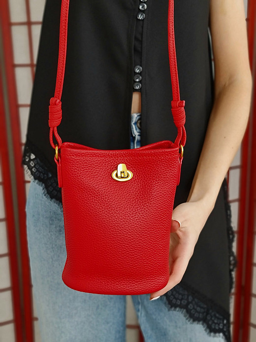 Сумка мини с круглой вставкой золотой красная 