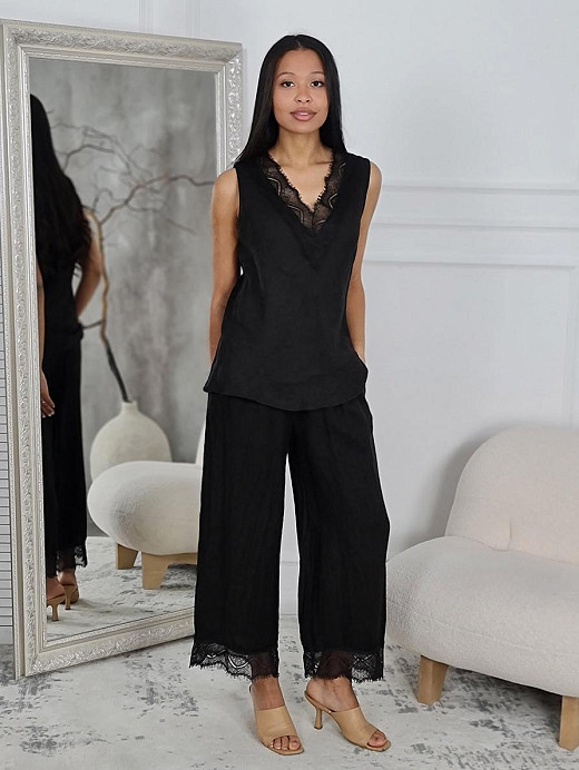 Костюм wi&co топ и брюки с кружевом черный 