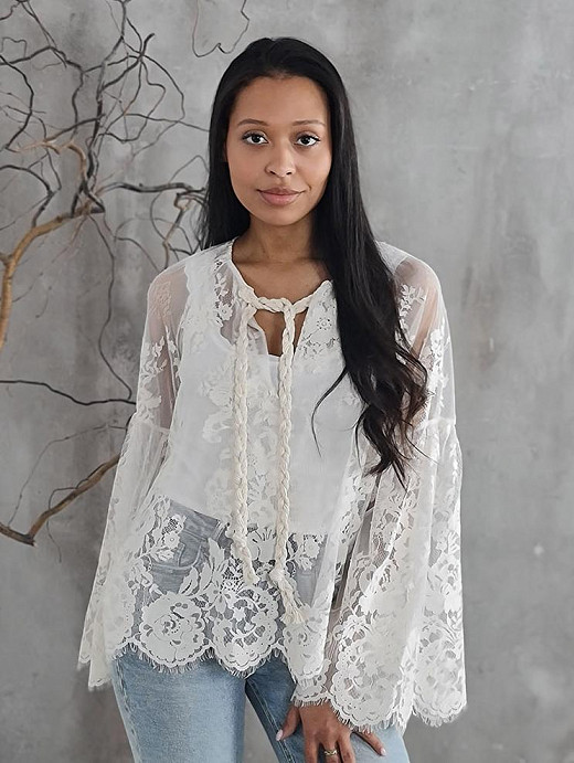 Рубашка Vicolo кружевная прозрачная кремовая 