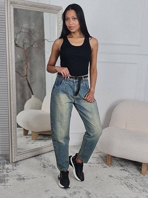 Джинсы Souvenir с шоколадным ремнем голубые 