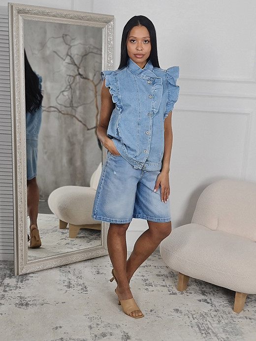 Бермуды Please классические на резинке сзади джинсовые голубые