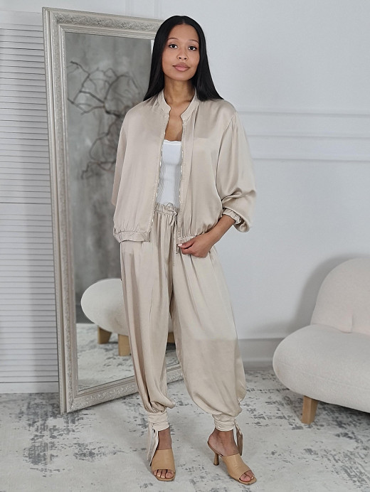 Костюм New Collection атласный бомбер и брюки золотисто-бежевый