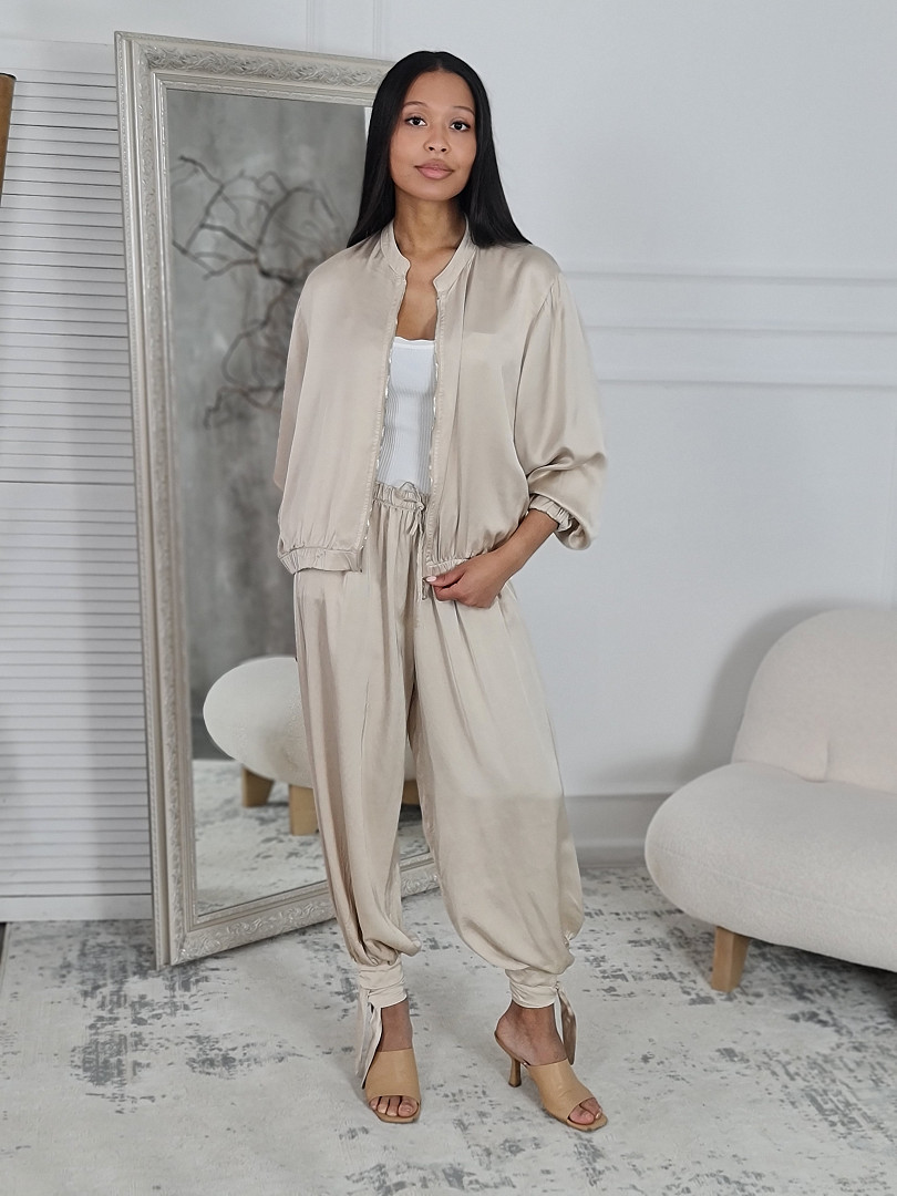 Костюм New Collection атласный бомбер и брюки золотисто-бежевый, фотография №1