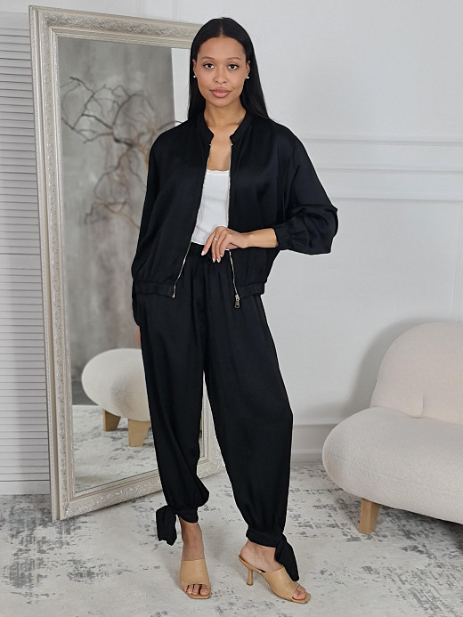 Костюм New Collection атласный бомбер и брюки черный