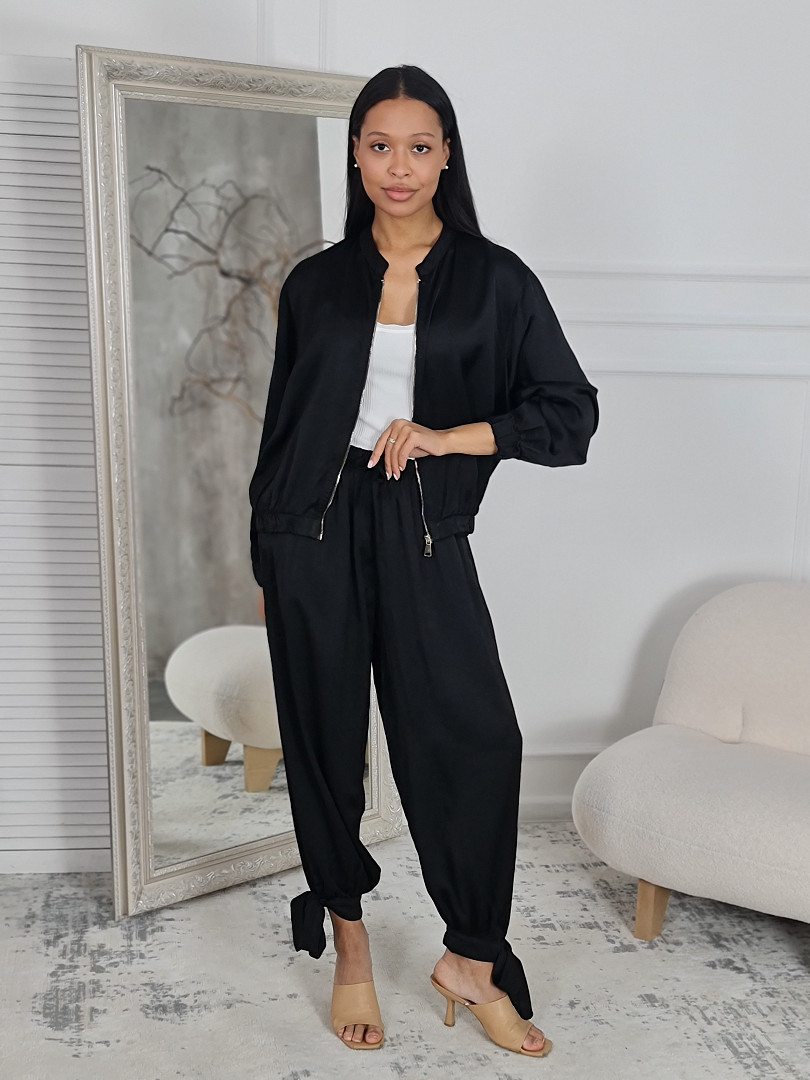 Костюм New Collection атласный бомбер и брюки черный, фотография №1