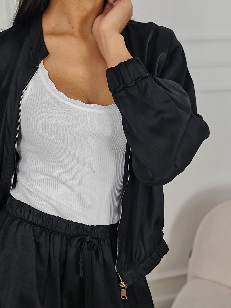 Костюм New Collection атласный бомбер и брюки черный, фотография №2