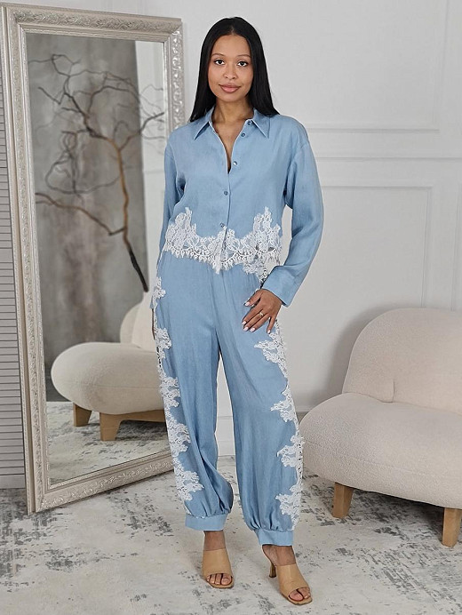 Костюм Imperial рубашка и брюки с кружевом голубой