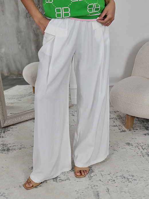 Брюки PAQUITO на резинке с кармашками белые 