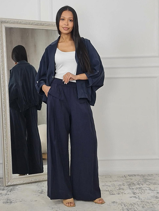 Брюки PAQUITO на резинке с кармашками синие 