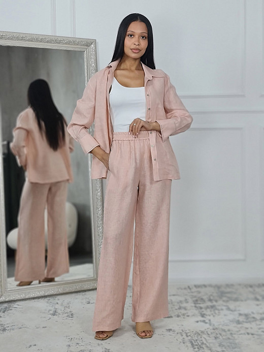 Брюки Atelier Emi с декорм на лампасах пудра