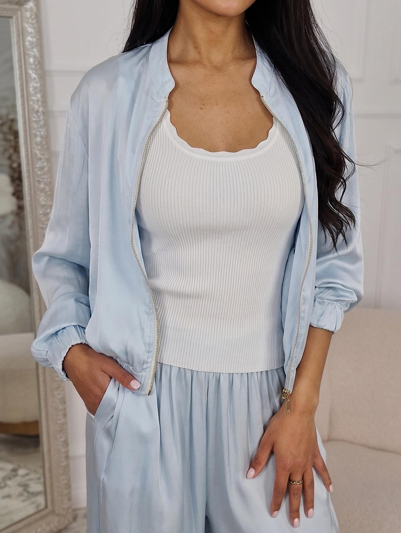 Костюм New Collection атласный бомбер и брюки голубой, фотография №2