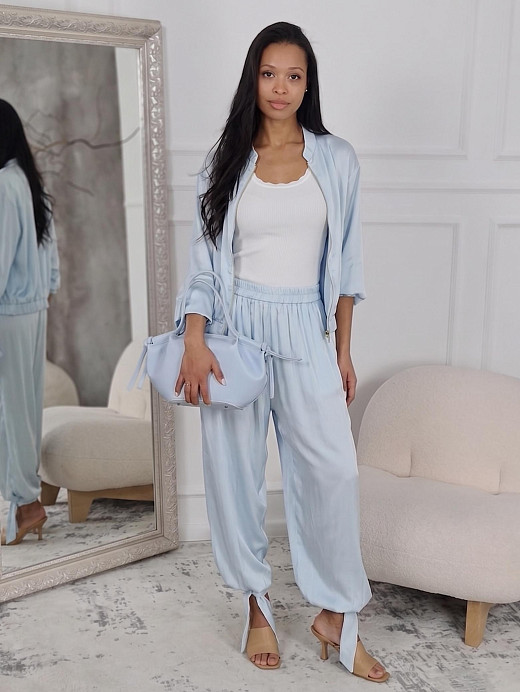 Костюм New Collection атласный бомбер и брюки голубой