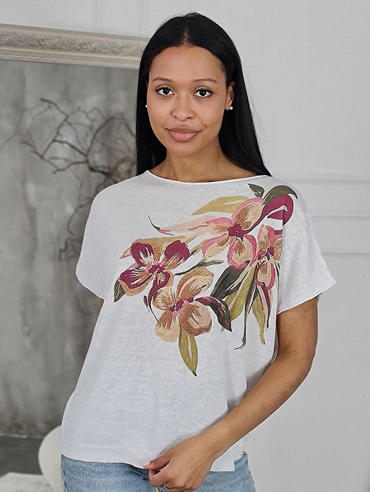 Джемпер PAQUITO с цветком на груди белый