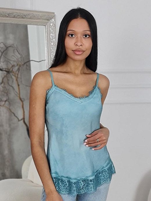 Топ WI&CO с кружевом на тонких бретелях бирюзовый  