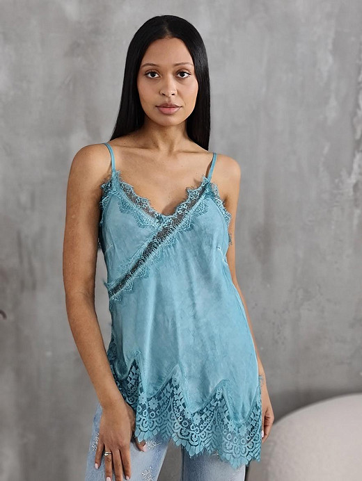 Топ WI&CO с кружевом наискосок мятный