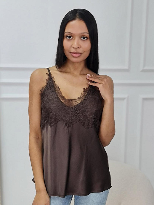 Топ на бретелях CLOTHÉ с кружевом на груди шоколад 