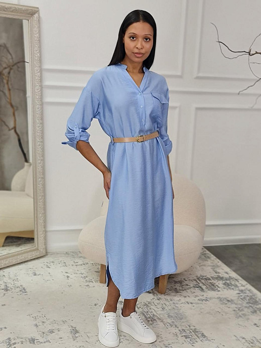 Платье Imperial длинное с ремнем голубое 