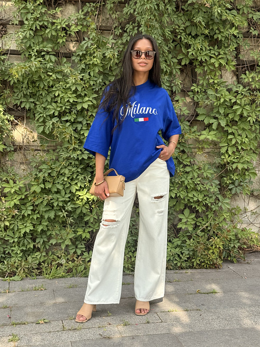 Джинсы Palazzo Pants с рваными вставками белые