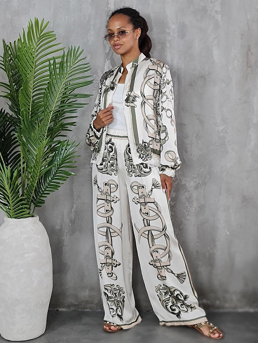 Костюм New Collection с принтом в стиле Hermes молочный