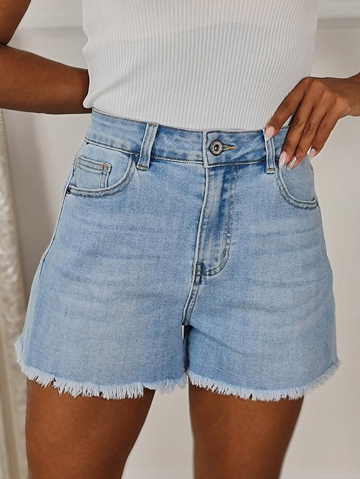 Шорты 3D Denim с необработанным краем голубые