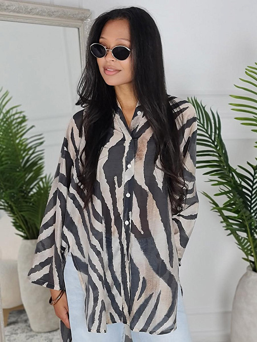 Рубашка MIHO'S с длинным подолом тауп 