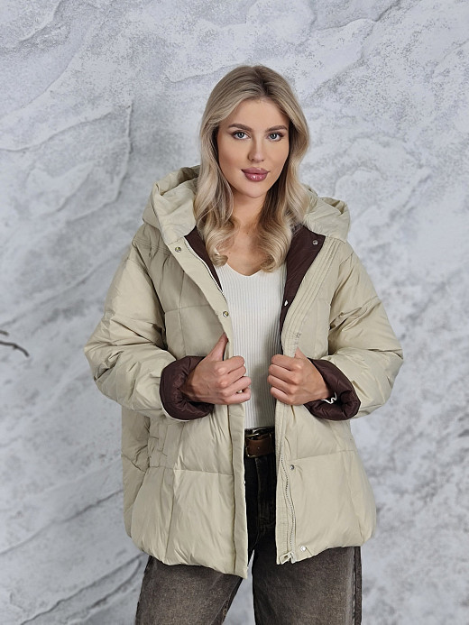 Куртка DEGREES шоколадный подклад с заклепками по бокам кремовая