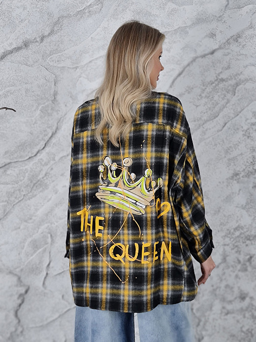 Рубашка Sevenday в клетку желтая принт на спине "Корона"