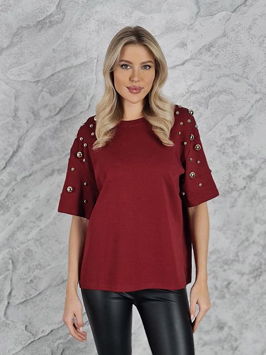 Футболка ELSA.M с декором винная