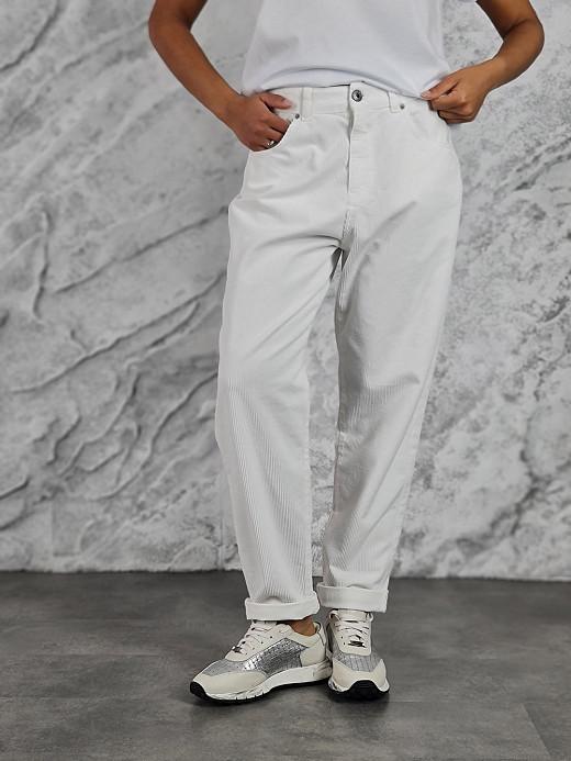 Брюки бананы Almanegra вельветовые белые