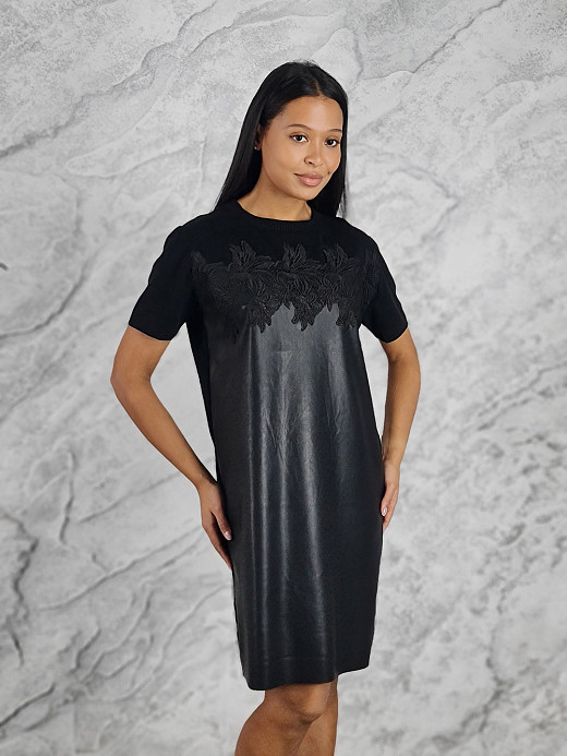 Платье BEAUTY WOMEN со вставкой из экокожи черное