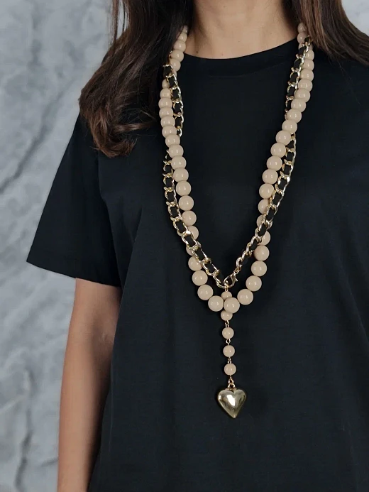 Ожерелье YILI ACCESSORI с бежевыми бусами