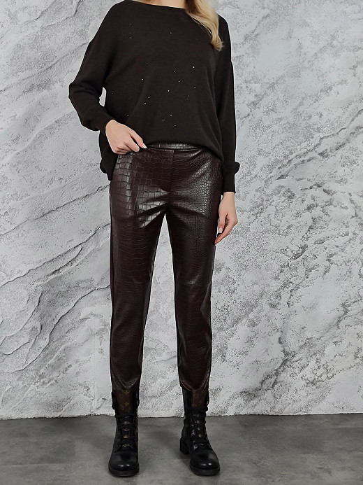 Брюки Paquito комбинированные экокожа шоколад