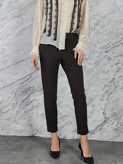 Брюки Imperial с атласным поясом на пуговице шоколад 