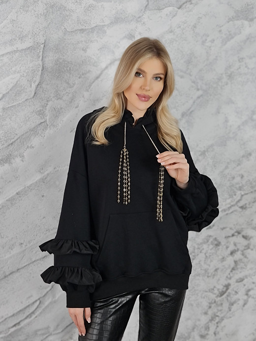 Imperial худи с рюшами и золотыми цепочками черное