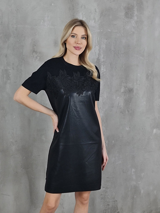 Платье BEAUTY WOMEN со вставкой из экокожи черное