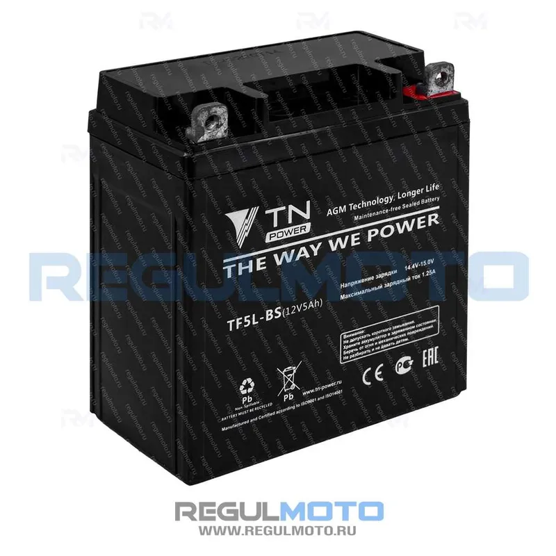 Аккумулятор стартерный Regulmoto TF5L-BS (12N5-BS, YB5L-B) (119x61x123)