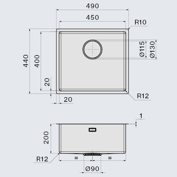 Falmec COMO 45 Steel, мойка, нержавеющая сталь