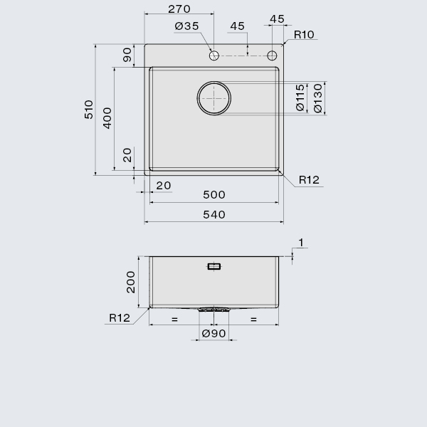 Falmec GARDA 50 Steel, мойка, нержавеющая сталь