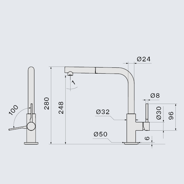 Falmec TREVI CORNER PVD BRUSHED GUN METAL, смеситель, оружейная сталь